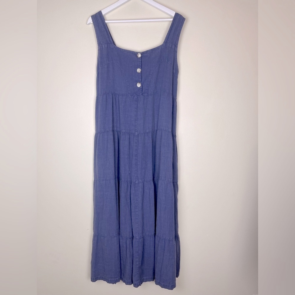 CUT LOOSE Blue Tiered Linen Boho Lagenlook Sleeveless Maxi Dress Medium